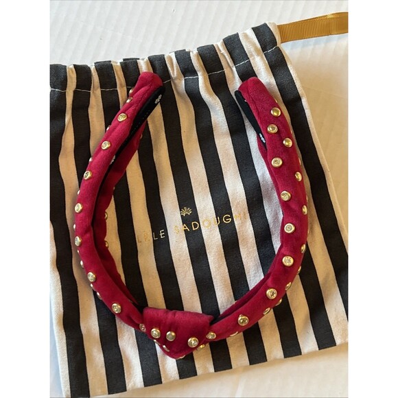 Lele Sadoughi Petite Velvet Knotted Crystal Studs Headband Holiday Red Gold NWT
